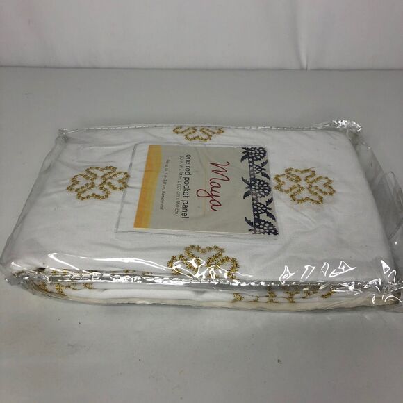 Maya Rod Pocket 63" Window Curtain Panel White Gold Floral Pattern 1 Panel - Picture 5 of 9